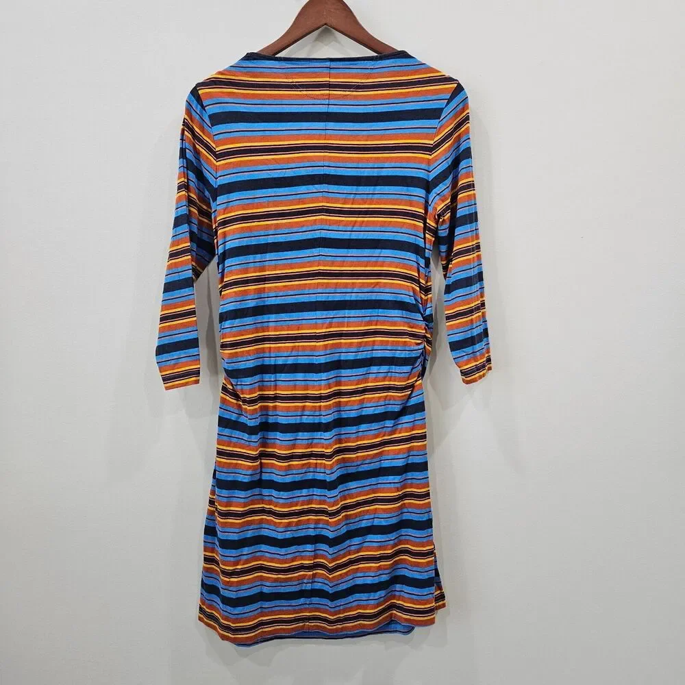 Patagonia Womens Kamala Cowl Neck Dress L Multicolor Ruched Striped Western Fall
